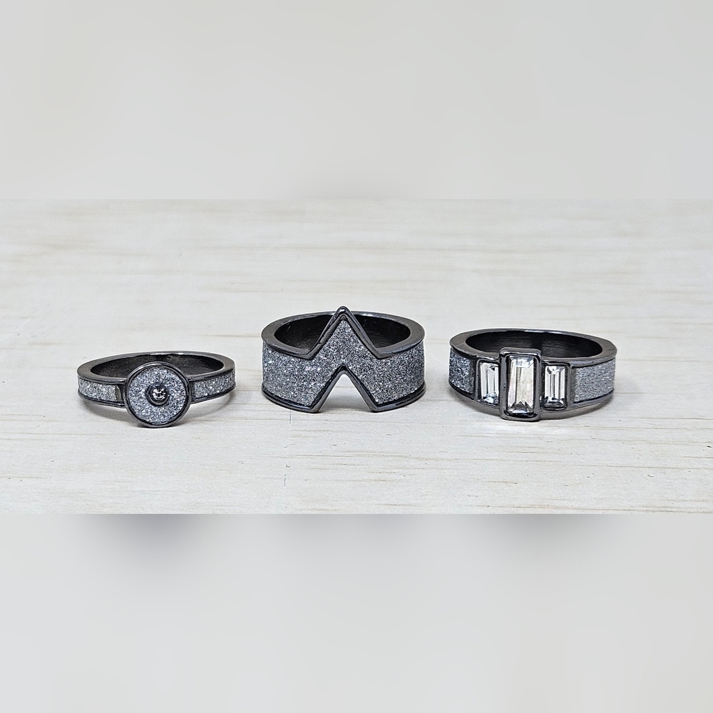 3 Ring Set Goth Art Deco